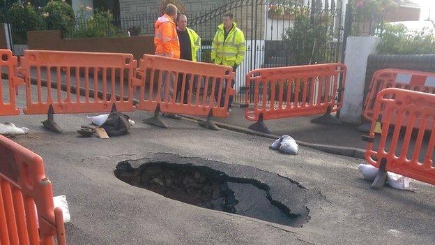 A sink hole in Gibbs Road, Newport