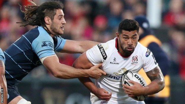 Cardiff's Josh Navidi gets to grips with Ulster centre Charles Piutau in Belfast