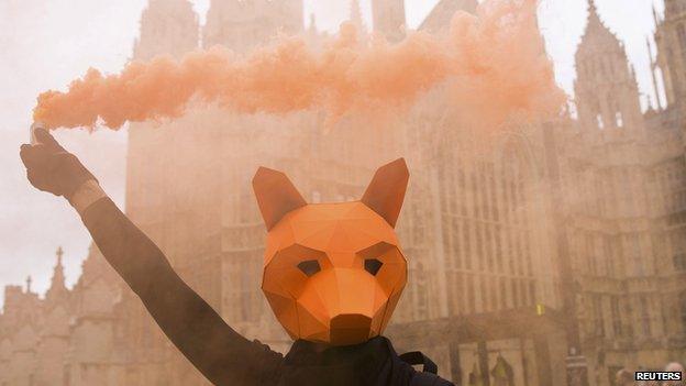 Protesters gathered outside the Houses of Parliament