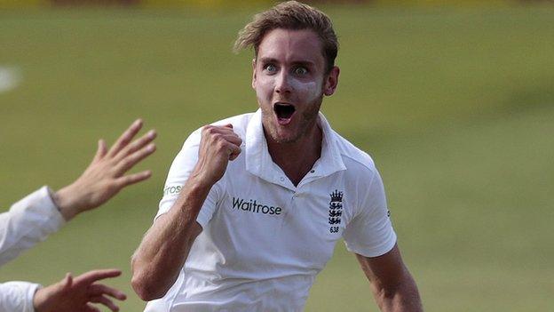 Stuart Broad celebrates a wicket