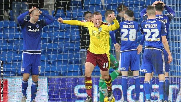 Burnley equalise against Cardiff City