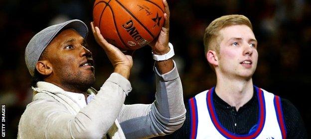 Didier Drogba shows off his basketball skills at the O2 Arena