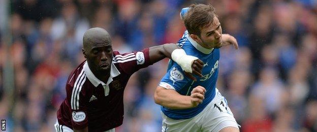 Hearts' Morgaro Gomis and Rangers' David Templeton