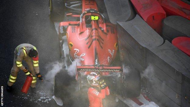 Charles Leclerc after a crash in qualifying during the 2019 Azerbaijan Grand Prix