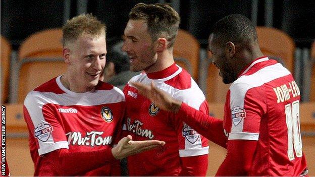 Newport celebrate their goal against Barnet