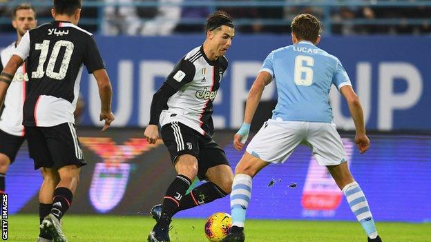 Cristiano Ronaldo of Juventus in action against Lazio