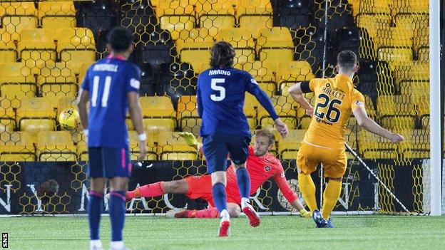 Craig Halkett scores a penalty against Hearts in Livingston's 5-0 win in December