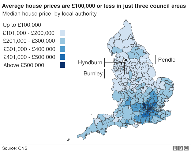 Heat map of average house prices in England