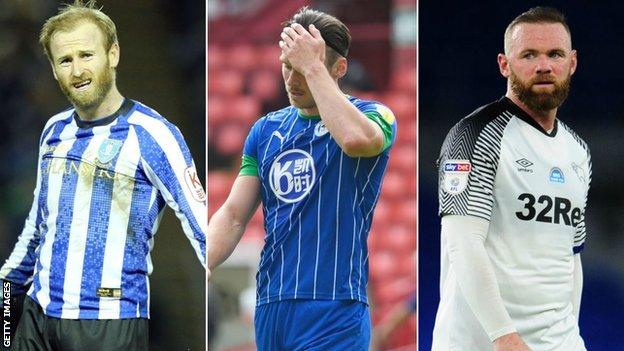 Sheffield Wednesday's Barry Bannan, Wigan's Kiefer Moore and Derby's Wayne Rooney