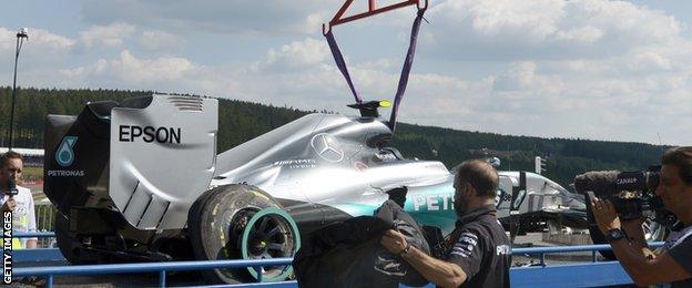 Nico Rosberg's Mercedes lifted off the Spa track