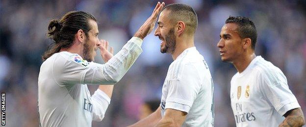 Gareth Bale celebrates scoring for Real Madrid against Getafe