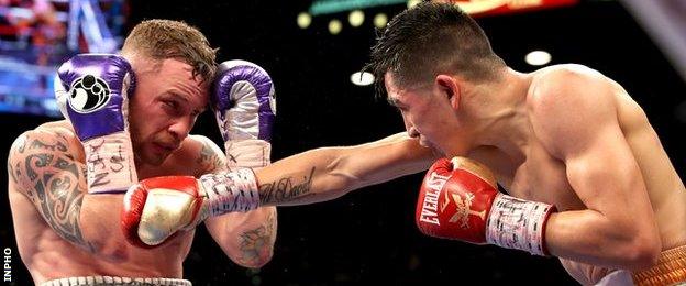 Carl Frampton during his WBA featherweight title defeat by Leo Santa Cruz last January