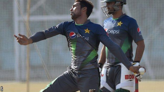 Pakistan fast bowler Mohammad Amir at last month's training camp in Lahore