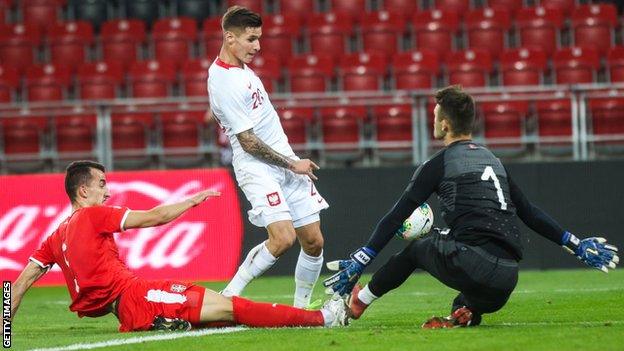 Patryk Klimala playing for Poland Under-21s