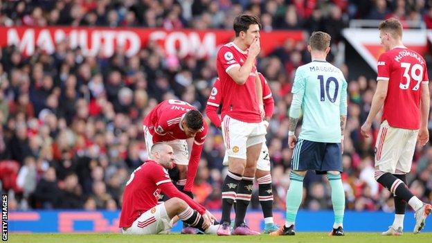 Luke Shaw injured on the ground during Manchester United's draw with Leicester