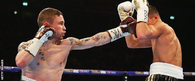 Carl Frampton in action against Scott Quigg