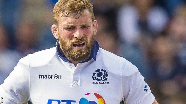 John Barclay in action during Scotland's World Cup warm-up Test against Italy in August 2015