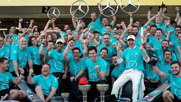 Mercedes celebrate a sixth world championship