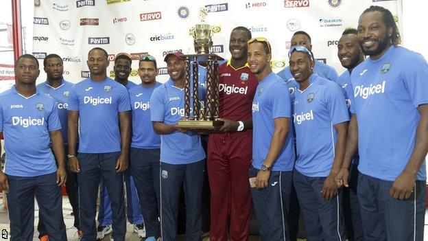 West Indies with the Twenty20 series trophy