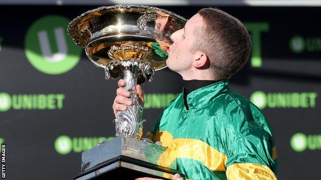 Mark Walsh with the Champion Hurdle trophy