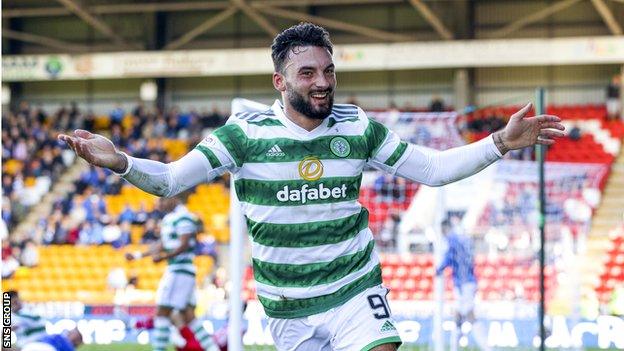 Sead Hasksabanovic celebrates his involvement in Celtic's opening goal