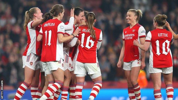 Arsenal celebrate in Women's Champions League