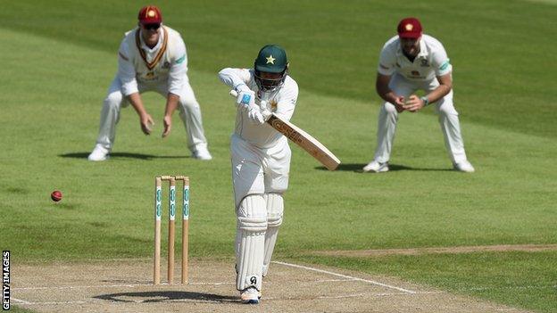 Pakistan batsman Haris Sohail plays a shot against Northamptonshire