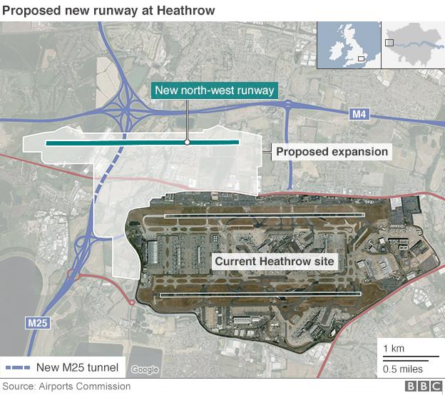 Map showing proposed new runway at Heathrow