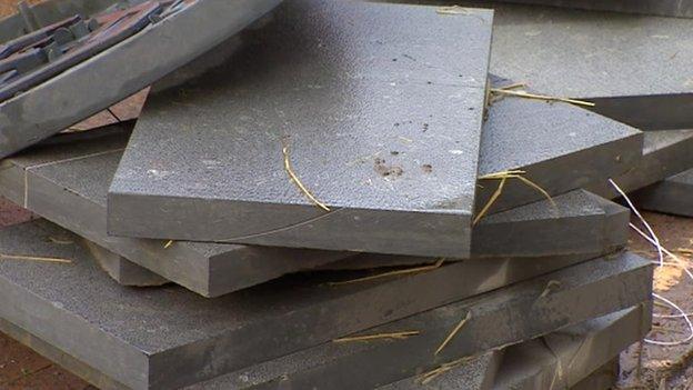 Blue Lias paving slabs being used in Dunster