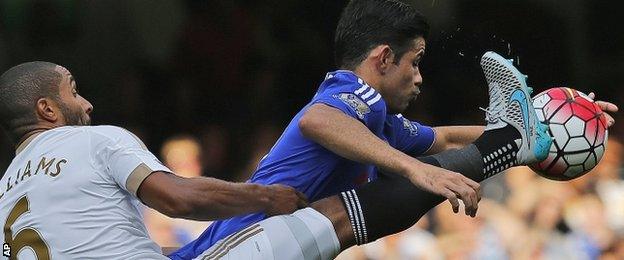 Ashley Williams tackles Chelsea striker Diego Costa