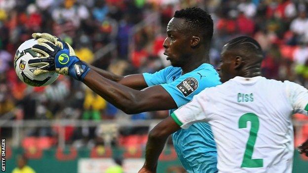 Edouard Mendy in action action Malawi at the Africa Cup of Nations