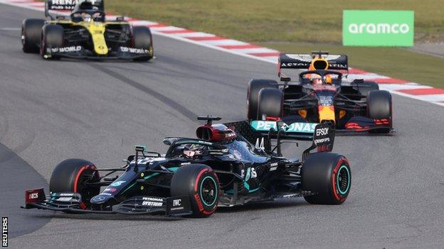 Daniel Ricciardo, Max Verstappen and Lewis Hamilton