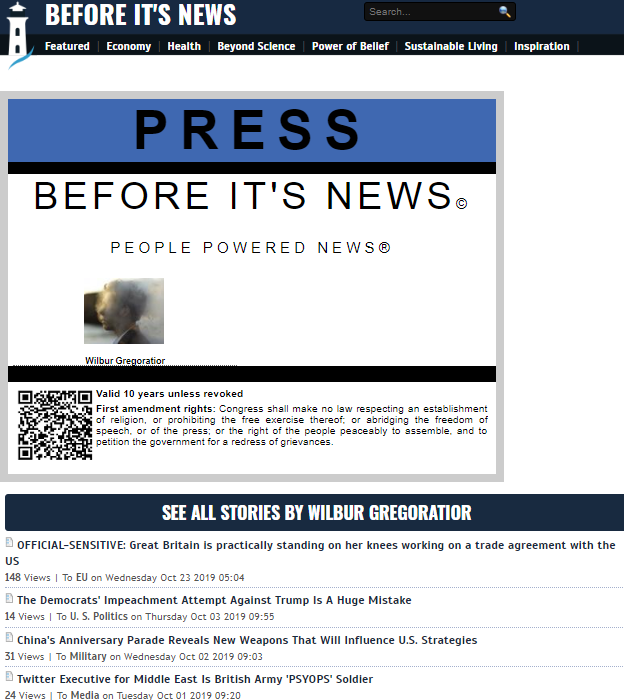 screenshot of contributor page from Before It's News