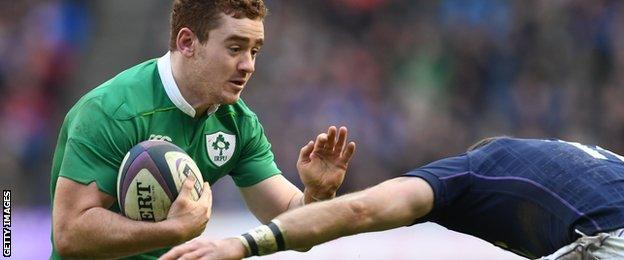 Paddy Jackson carries the ball for Ireland