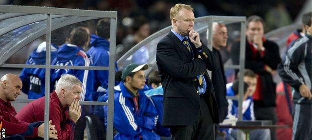 Alex McLeish looks on as Scotland lose 2-0 to Georgia