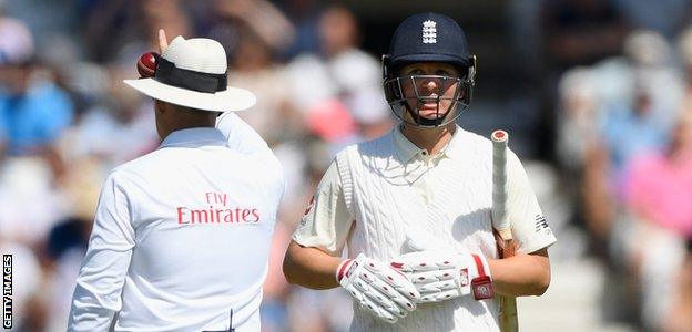 Gary Ballance walks off after being given out