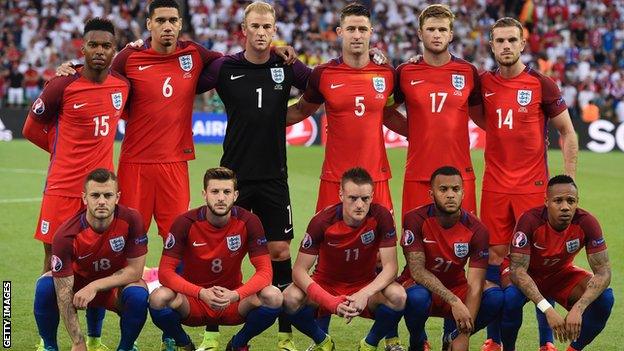 England team who played Slovakia in their group game at Euro 2016