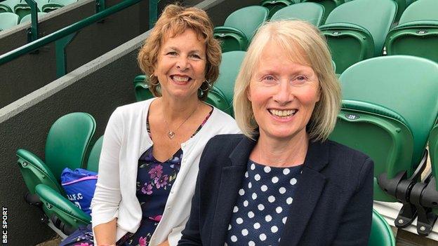 Barbara Whittaker and Rosemary Day sitting on Court One