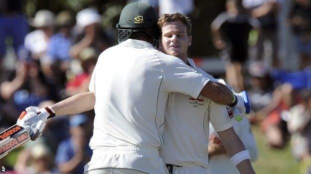 Joe Burns and Steve Smith celebrate