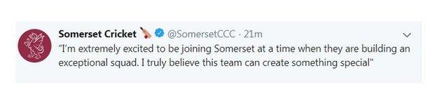 Jack Brooks on Somerset CCC's Twitter