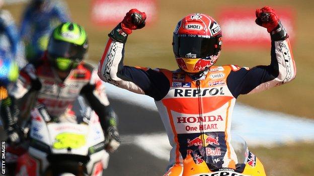 Marc Marquez celebrates victory