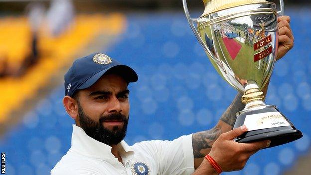 India captain Virat Kohli with the Test series trophy