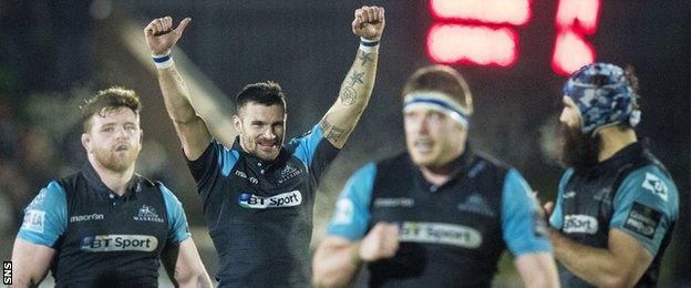 Rory Hughes with some of his Glasgow Warriors team-mates