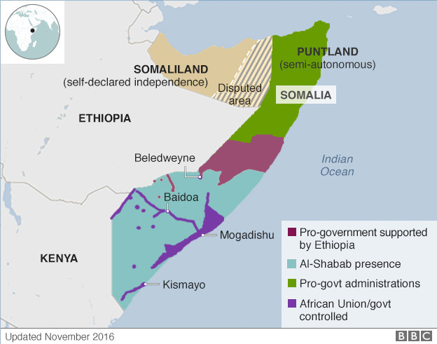 Control map of Somalia as of Nov 2016