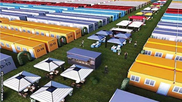 Accommodation in the fans' village has been described as resembling shipping containers