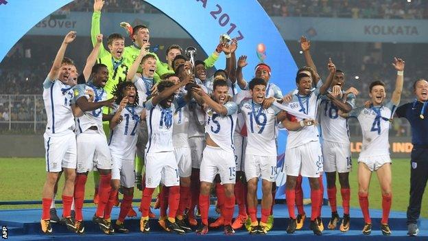 England's Under-17s celebrate winning the World Cup in India