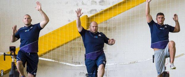 Gordon Reid, Mike Cusack and Adam Ashe in training at Ravenscraig