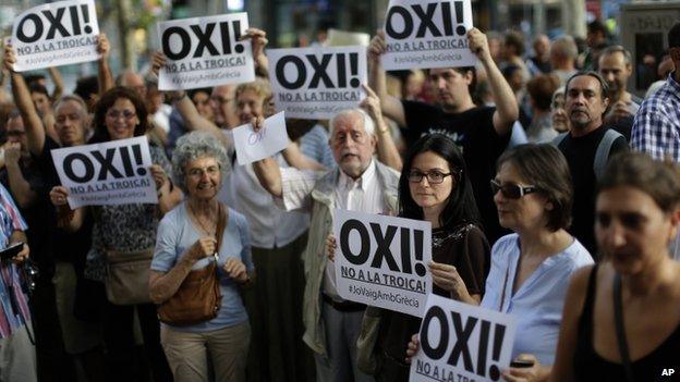 A pro-Greece demonstration in Barcelona