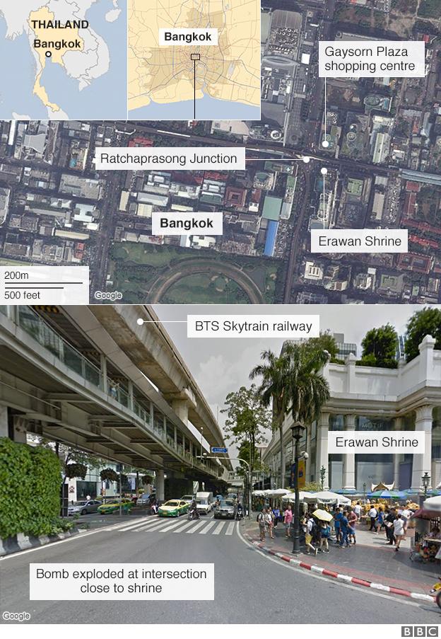 Map: Bangkok blast near Erawan Shrine