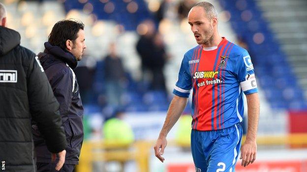 Dundee manager Paul Hartley and Caley Thistle's David Raven